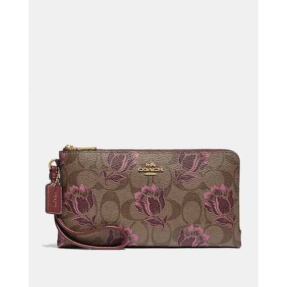 Coach Double Zip Wallet Wristlet In Desert Tulip Print BNWOT - Picture 1 of 3
